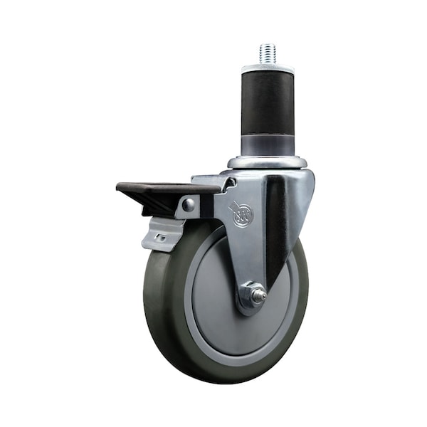 5'' Gray Poly Swivel 1-5/8'' Expanding Stem Caster with Brake